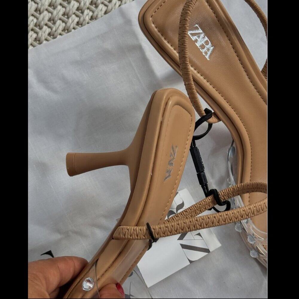 ZARA Rhinestone Slingback Heels NWT Clear Vinyl Pointed Toe Bridal Shoes Size 8 - Picture 12 of 16